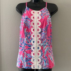 Lilly Pulitzer top in pink, blue & white. Adorable